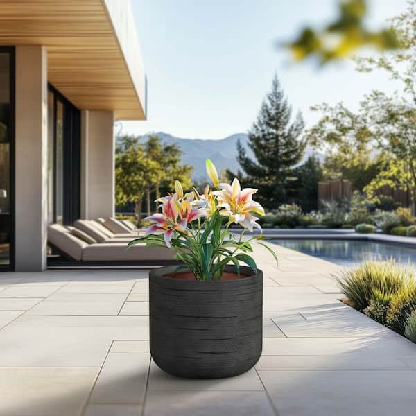 Morrava 18 in. Large Slate Gray (Enhanced Interior) Concrete Round Planter / Pot with Drainage Holes
