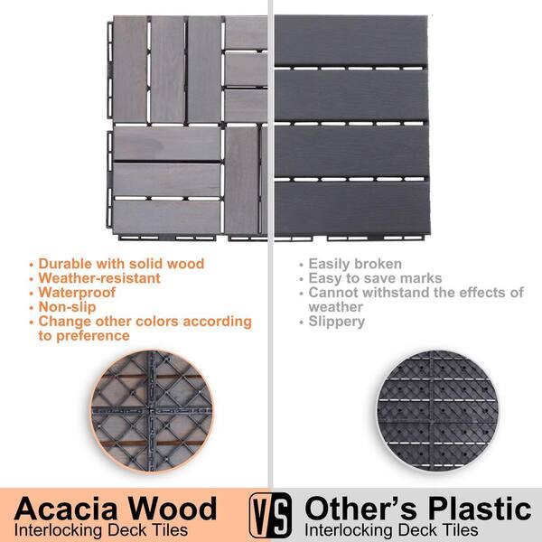 LIVIZA 1 ft. x 1 ft. Acacia Wood Deck Tile in Gray (20-Piece)