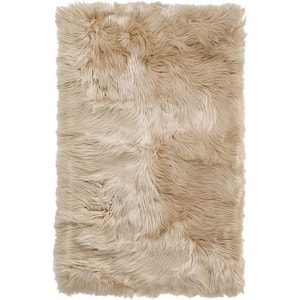 Faux Sheepskin Fur Beige 9 ft. x 12 ft. Cozy Fuzzy Furry Rugs Area Rug