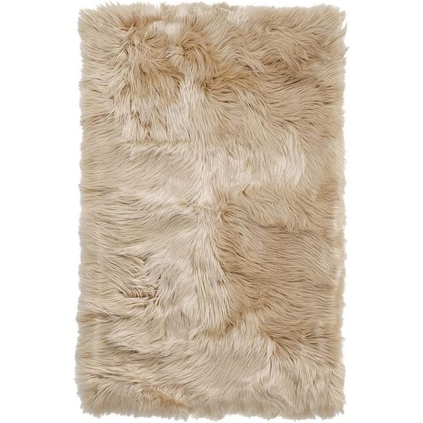 Faux Sheepskin Fur Beige 9 ft. x 12 ft. Cozy Fuzzy Furry Rugs Area Rug