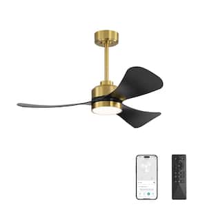 42 in. Dimmable Smart LED Indoor Black and Gold 3-Blades Ceiling Fan with Remote Control and Downrod