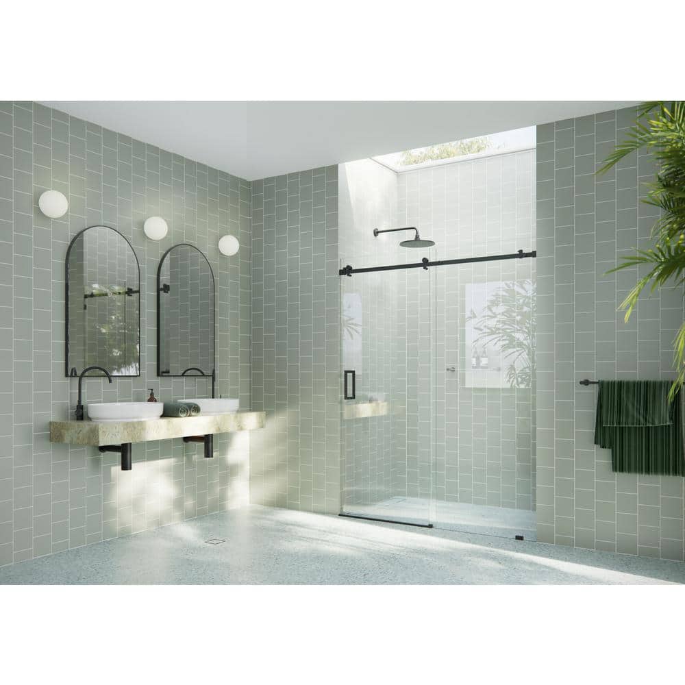 Astro 64" x 78" Frameless Glass Sliding Shower Door with Matte Black Hardware