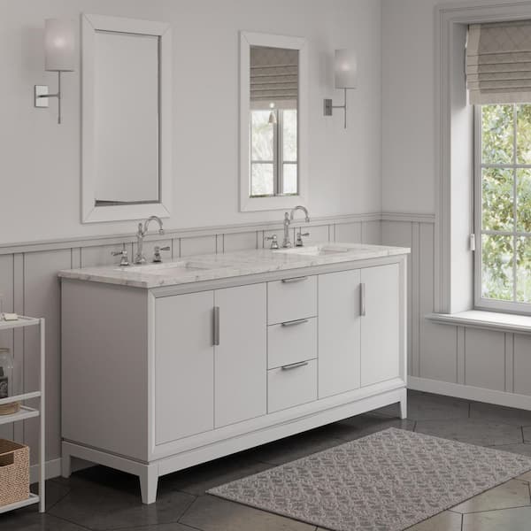 Elizabeth 72 in. Pure White With Carrara White Marble Vanity Top With Ceramics White Basins