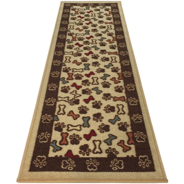 Unbranded Pet Collection Bones & Paws Design Beige 2 ' Width x 7' Your Choice Length Slip Resistant Rubber Stair Runner Rug