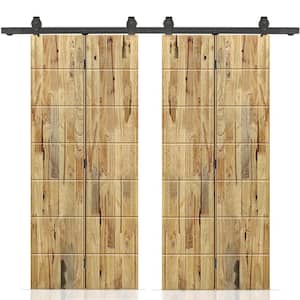 48 in. x 80 in. Hollow Core Weather Oak Stained Pine Wood Double Bi-Fold Door with Sliding Hardware Kit