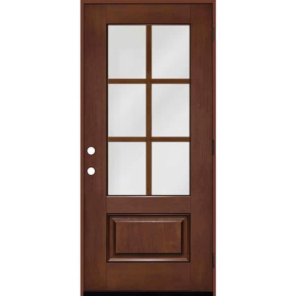 Regency 32 in. x 80 in. 3/4-6 Lite Clear Glass LHOS Chestnut Stain Fiberglass Prehung Front Door