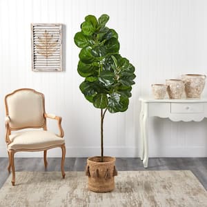 5.5 ft. Green Fiddle Leaf Fig Artificial Tree in Handmade Natural Jute Planter with Tassels