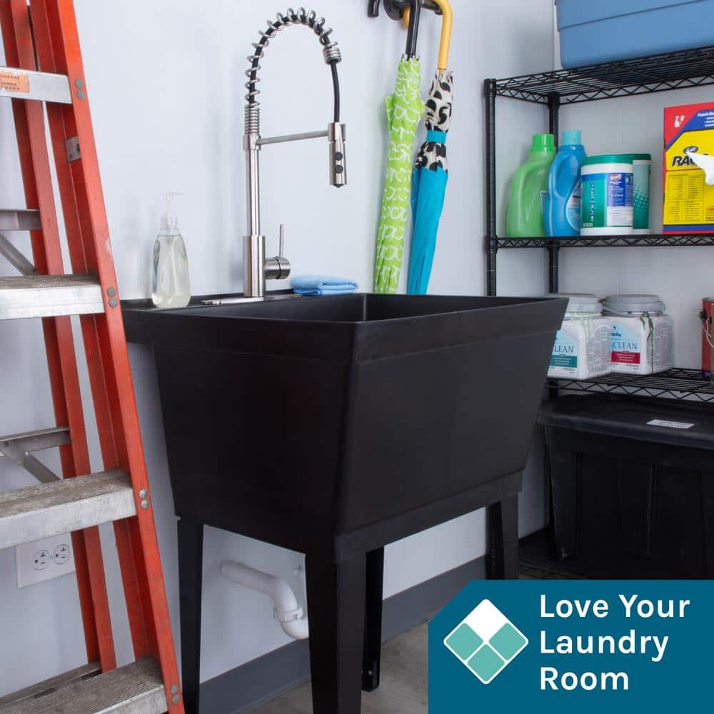 Black Freestanding Utility Sink with Stainless Steel Faucet