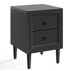 2-Drawer Black Nightstand End Bedside Coffee Table Wooden Leg Storage 21.5 in. x 15.5 in. x 15.5 in.