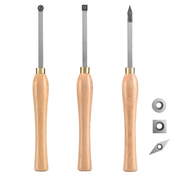 Wood Lathe Chisel Set, 3 PCS Woodworking Turning Tools, Includes Square, Round, 7.87 in. Comfortable Grip Handles