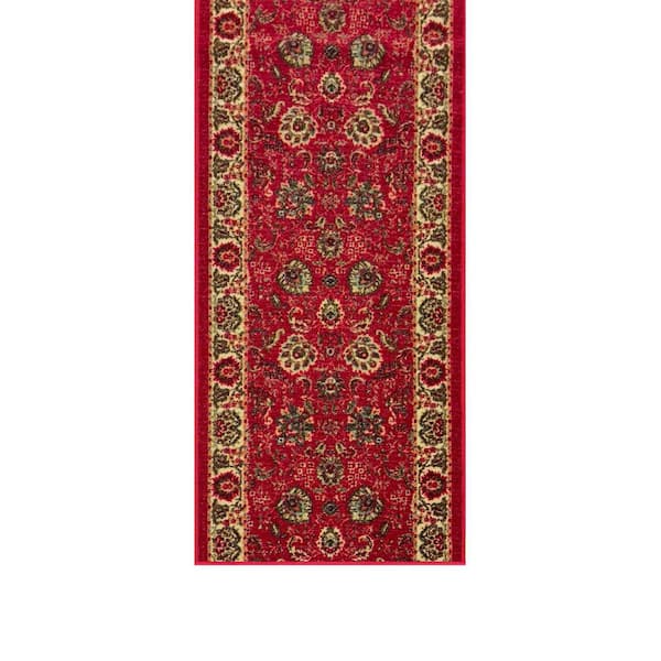 Homeline Non-Slip Rubberback 2 ft. x 31 ft. Oriental Indoor Dark Red Runner Rug