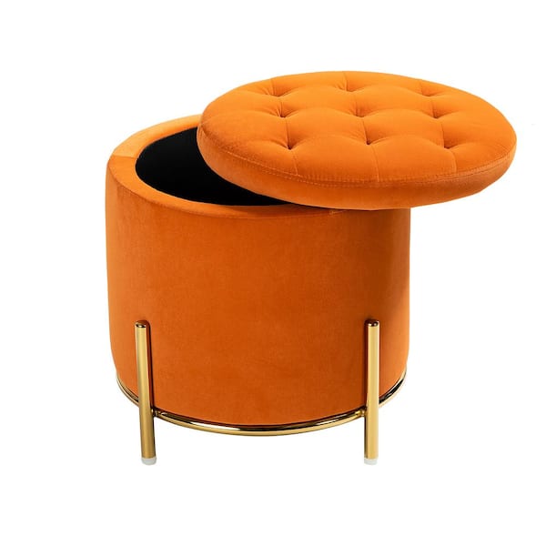 12.4'' Wide Round Footstool Ottoman Latitude Run Body Fabric: Orange Linen