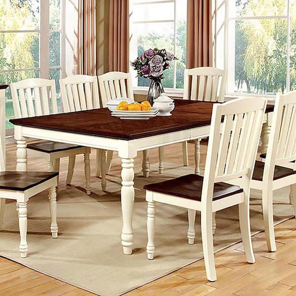 Galentine Vintage White and Dark Oak Wood 4 Legs Expandable Dining Table (Seats 8)