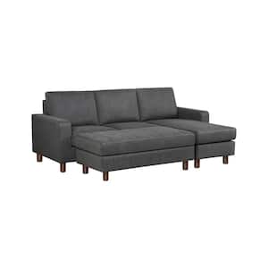 Bellamy 90 in. Track Arm 2-Piece Fabric Sectional Sofa in. Gray with Storage Ottoman