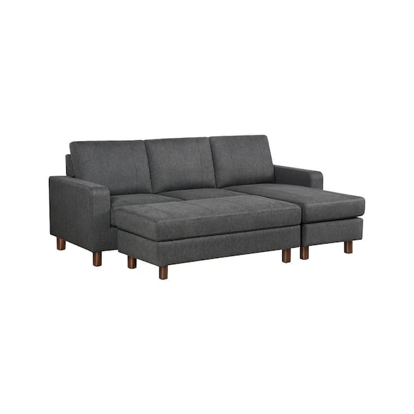 DEVON & CLAIRE Bellamy 90 in. Track Arm 2-Piece Fabric Sectional Sofa in. Gray with Storage Ottoman