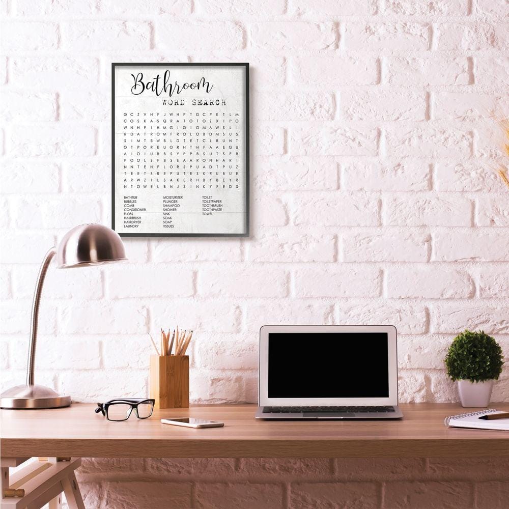 Black Framed Bathroom Word Search Canvas Art for Kids, 24 x 30