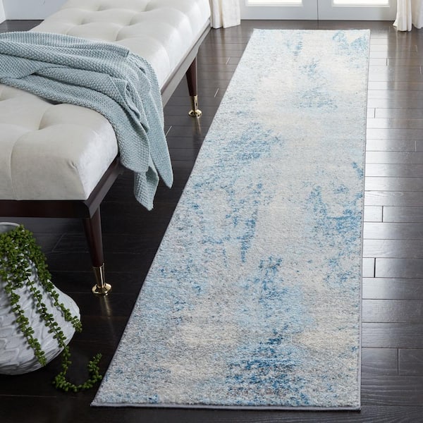Tulum 2 ft. x 5 ft. Gray/Blue Rustic Sunburst Runner Rug