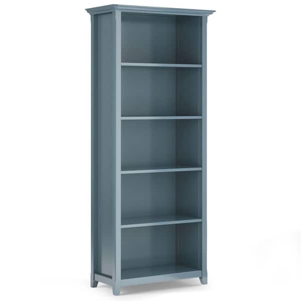 Simpli Home Amherst 30in. H French Blue SOLID WOOD 5-Shelf 5 Shelf Bookcase Dark Wood