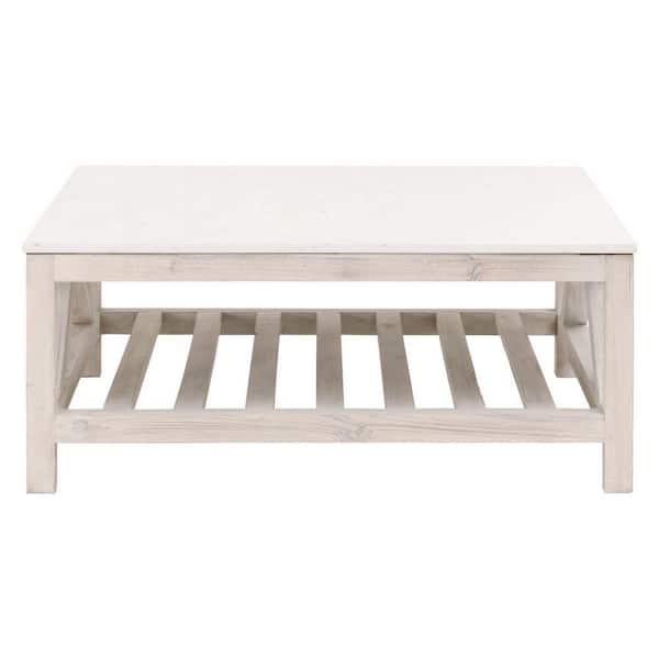 Benjara 42 in. White Square Wood Top Coffee Table