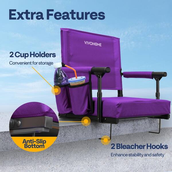 VIVOHOME Portable Purple Stadium Seat with Back Support and