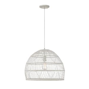 20 in. W x 16 in. H 1-Light White Rattan Dome Pendant Light with a White Socket