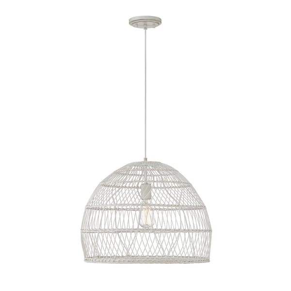 TUXEDO PARK LIGHTING 20 in. W x 16 in. H 1-Light White Rattan Dome Pendant Light with a White Socket
