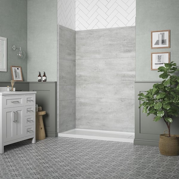 OVE Decors Misty 59.69 in. W x 80 in. H x 31.3 in. D 6-Piece Glue-Up Alcove Shower Surrounds in Gray Tile Finish
