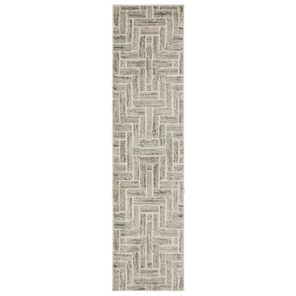 AVERLEY HOME Chateau Ivory/Beige 2 ft. x 8 ft. Herringbone Geometric Polypropylene Indoor Runner Area Rug