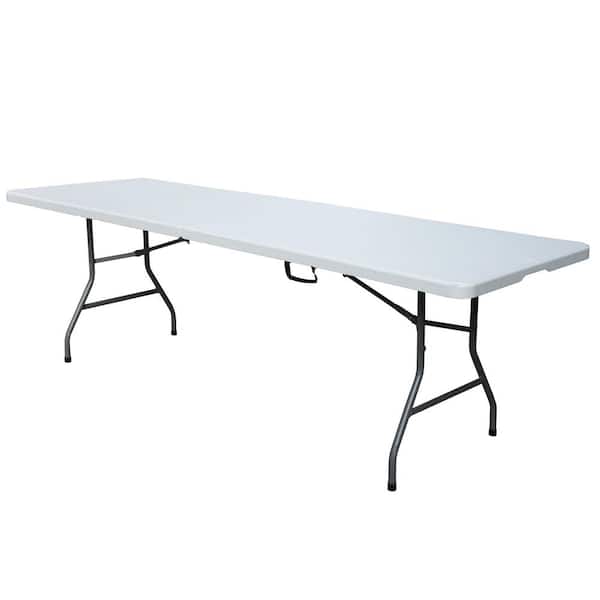 Plastic Development Group PDG-816 8 ft. White Plastic Fold-In-Half Folding Table - 2