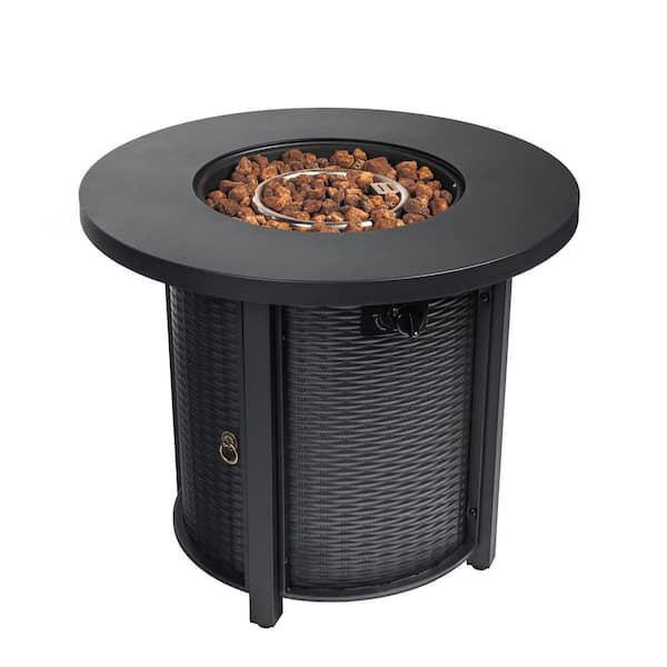 30 in Black Round Steel Fire Pit Table with 50000 BTU for Outside