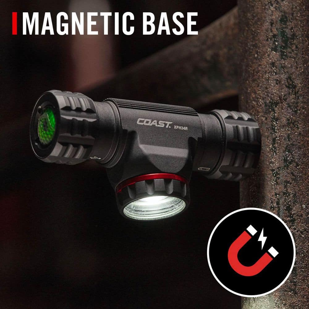 Black Adjustable Rechargeable LED Headlamp with Magnetic Base