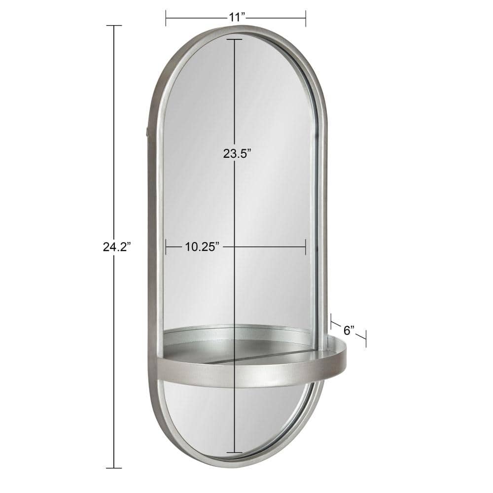 Estero 24"x11" Silver Metal Oval Wall Mirror with Functional Shelf