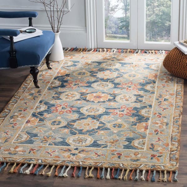 Aspen 10 ft. x 14 ft. Gray/Navy Traditional Floral Area Rug
