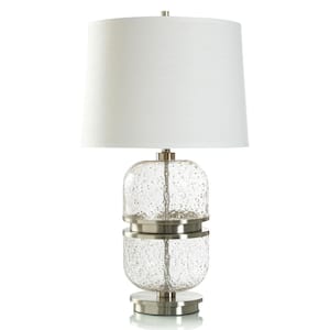 33 in. Clear Seeded, Brushed Nickel, White Gourd Task and Reading Table Lamp for Living Room with White Cotton Shade