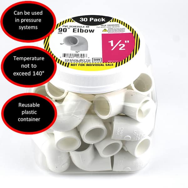 Charlotte Pipe 1/2 in. PVC Sch 40 90-Degree Elbow Pro Pack (30-Pack)