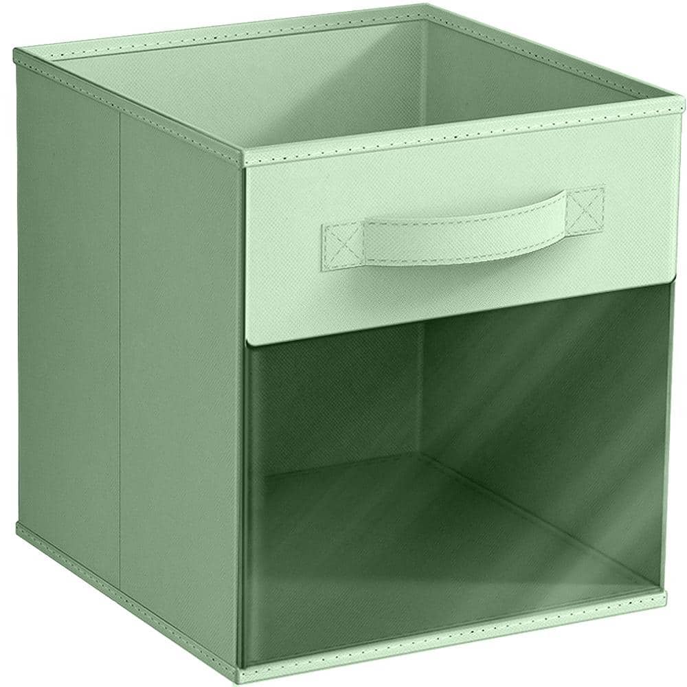 11 Inch Collapsible Fabric Storage Bin with Clear Window - Single Pack - Sage