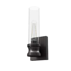 Lenlock 1-Light Noble Bronze Wall Sconce with Clear Seeded Glass Shade