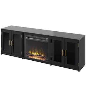 80 in. Freestanding Wooden Electric Fireplace TV Stand in Black