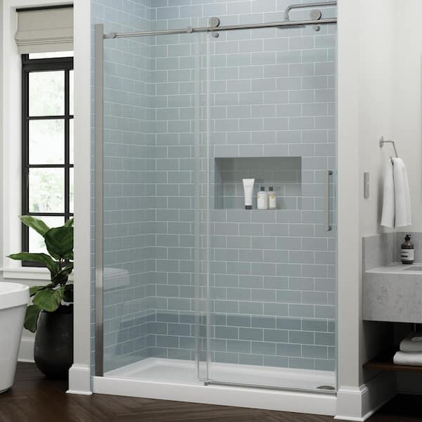 Delta Exuma 60 in. W x 76 in. H Frameless Sliding Shower Door in Chrome with 3/8 in. (10mm) Tempered Clear Glass