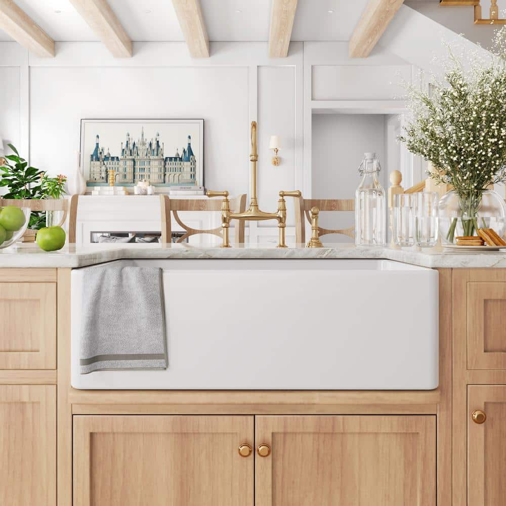 Hadley 30" White Fireclay Farmhouse Kitchen Sink with Accessories