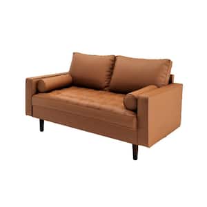 Lincoln 50.4 in. Brown Tufted Faux Leather 2-Seater Loveseat with Square Arms