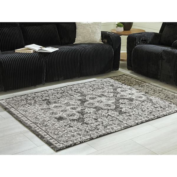 Glennisman 5 ft. x 7 ft. Black/Gray Medallion Area Rug