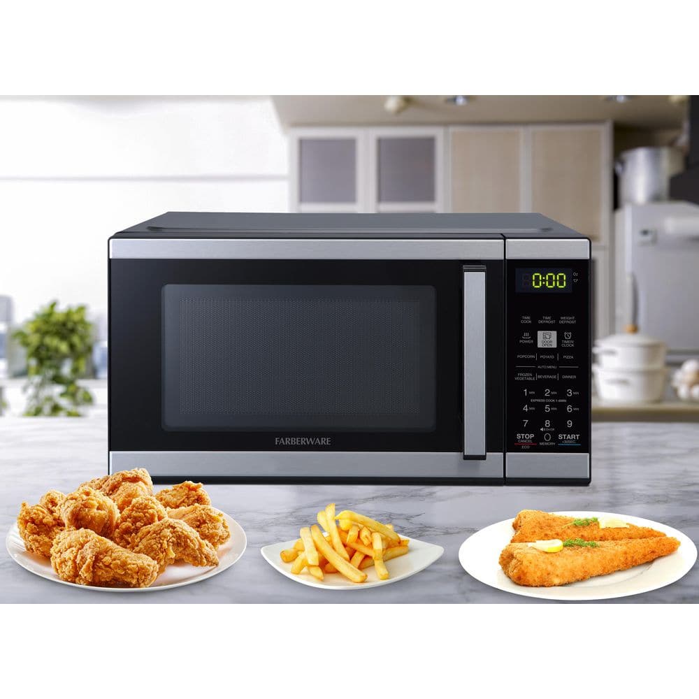 Black Stainless Steel Small Countertop Microwave Oven