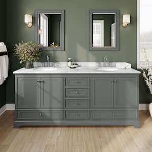 Deborah 80 in. Double Bathroom Vanity in Dark Gray with Marble Vanity Top in White Carrara with White Basins