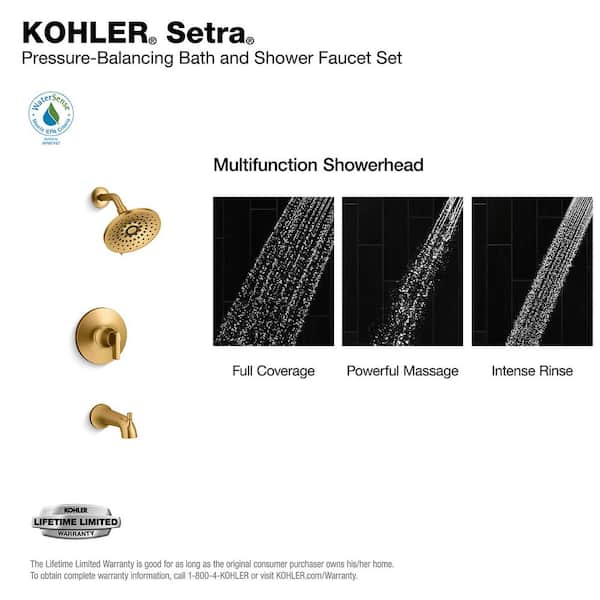 KOHLER Setra Single-Handle 3-Spray Tub and Shower Faucet in Vibrant Brushed Moderne Brass (Valve Included)
