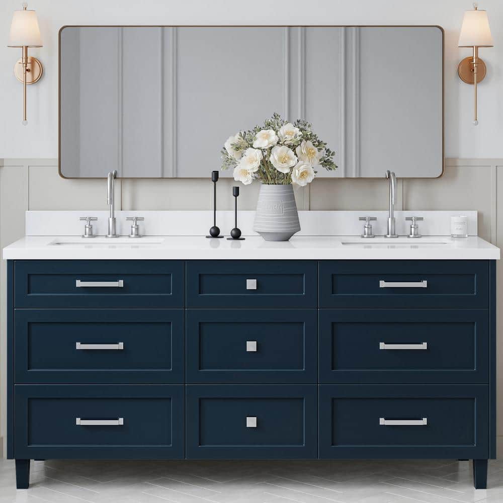 Monroe 72 in. Double Sink Freestanding Bathroom Vanity in Midnight Blue with Pure White Quartz Top price history on PriceWatchPro