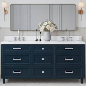 Monroe 73 in. W x 22 in. D x 36 in. H Double Sink Bath Vanity in Midnight Blue with Pure White Quartz Top