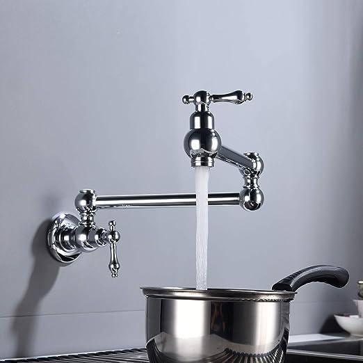 Chrome Wall-Mount Pot Filler Faucet with Dual Swing Arms