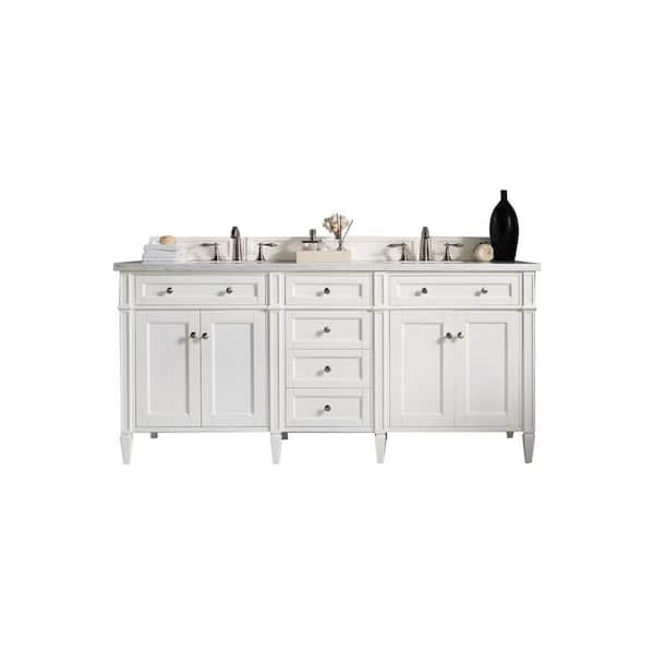 James Martin Vanities Brittany 72.0 in. W x 23 in. D x 34 in. H Double Bath Vanity in Bright White with Carrara Marble Top