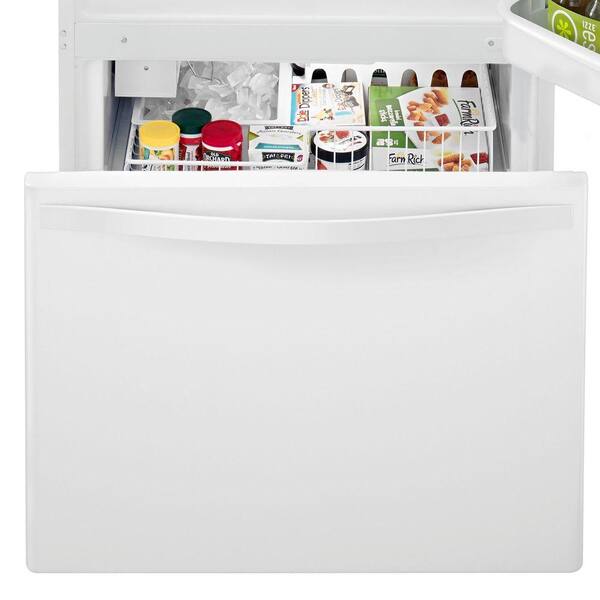 Whirlpool 22 Cu Ft Bottom Freezer Refrigerator In White With Spill Guard Glass Shelves Wrb322dmbw The Home Depot